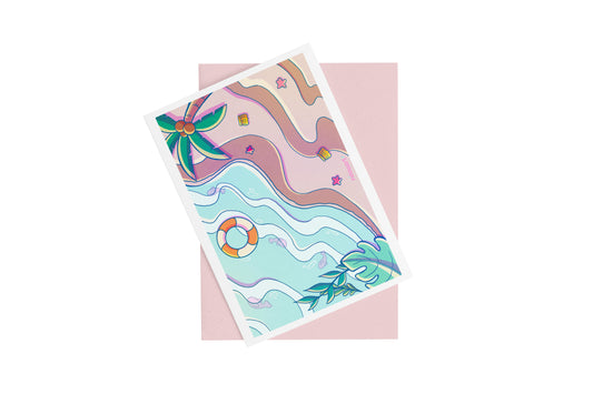 Mini print bord de plage carte postale