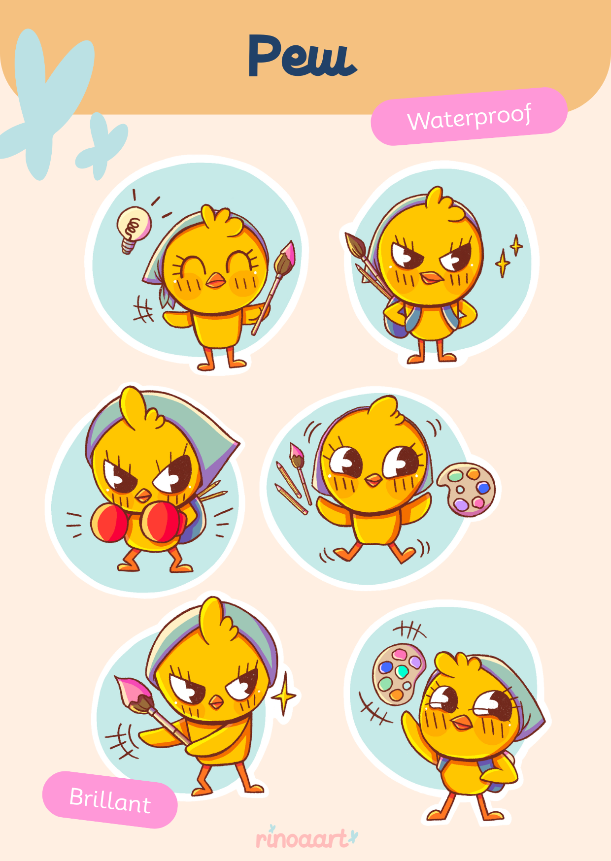 planche stickers holographiques mignons pew