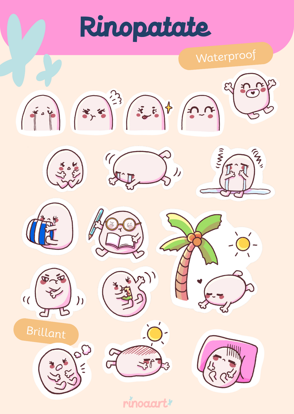 Pack stickers "Rinopatate et ses humeurs" – 16 stickers