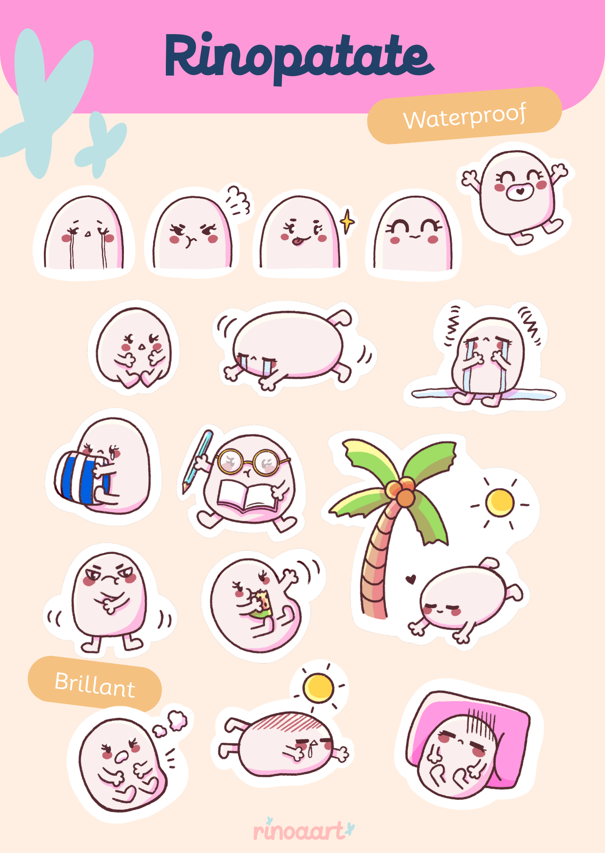 Pack stickers "Rinopatate et ses humeurs" – 16 stickers