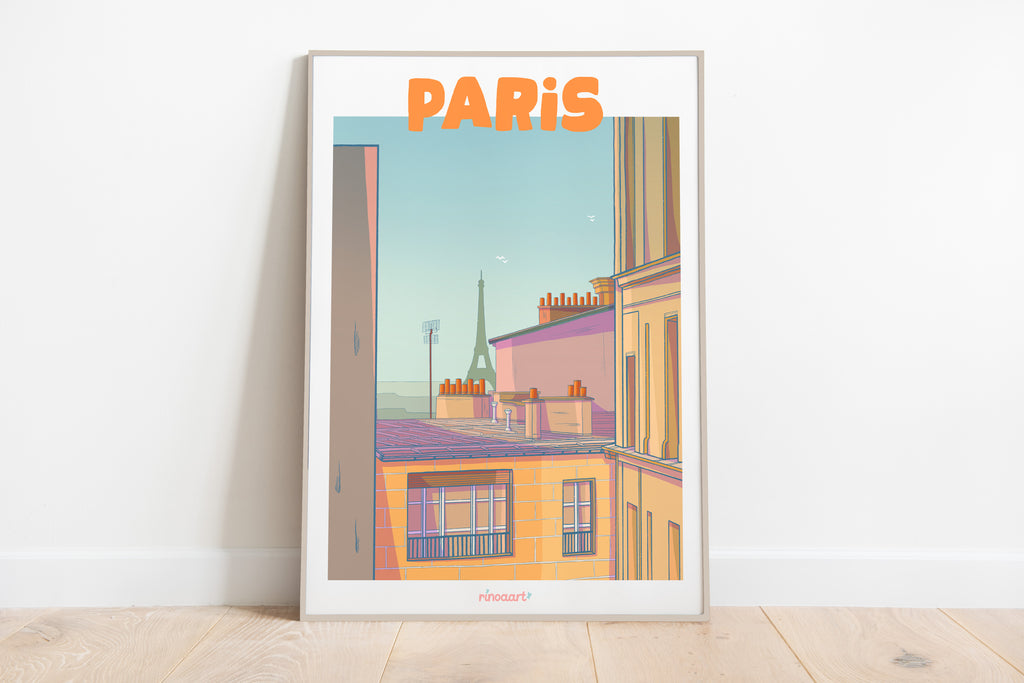 Affiche ville Paris les toits A3