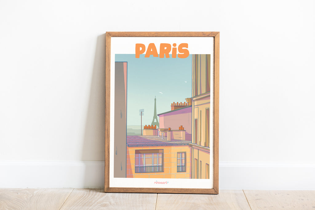 Affiche ville Paris toits A4