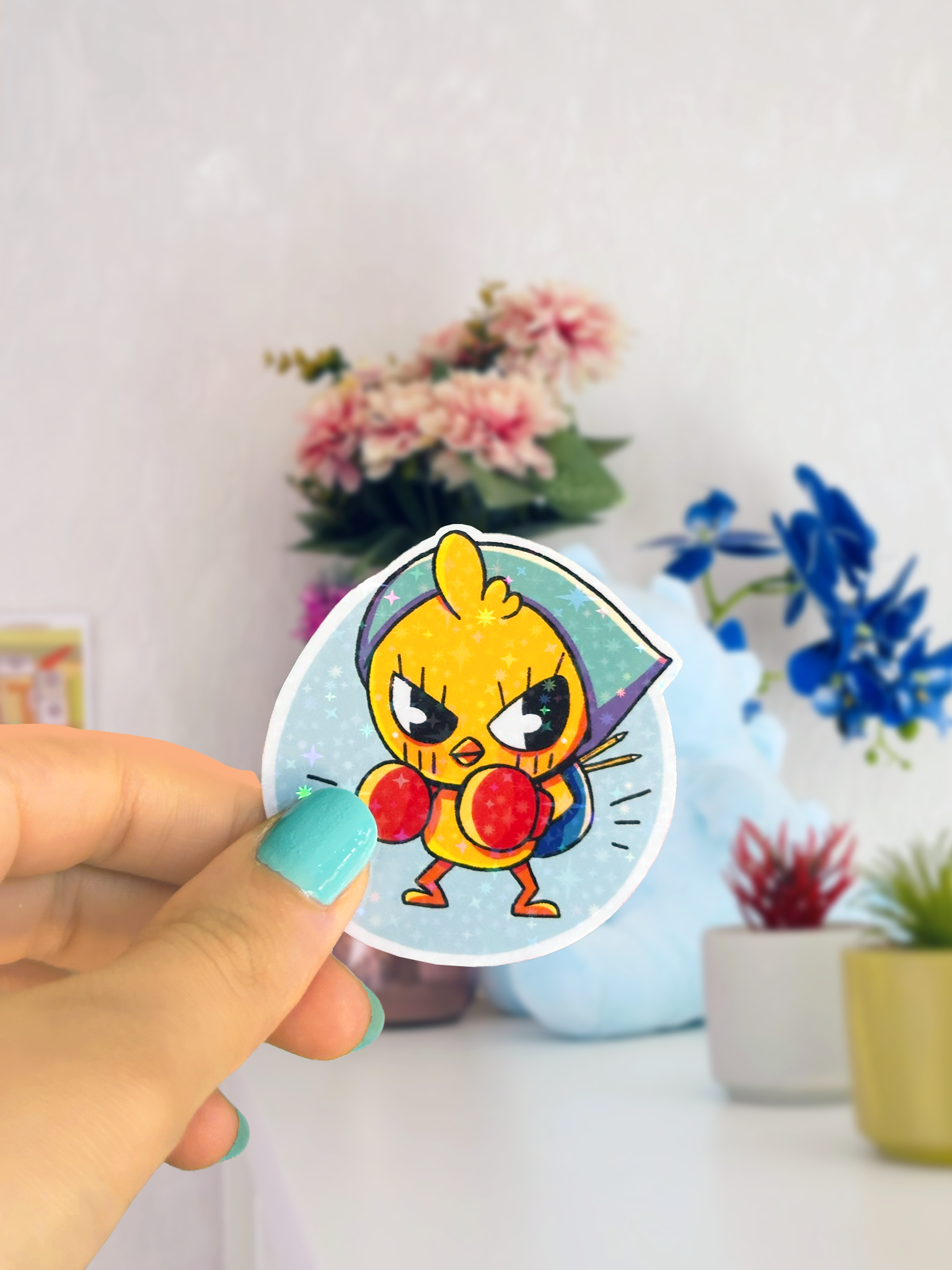 sticker mignon et holographique poussin pew pour fans de scrapbooking et journaling