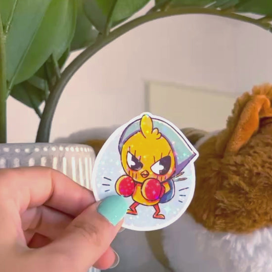 vidéo sticker holographique pew bagarre