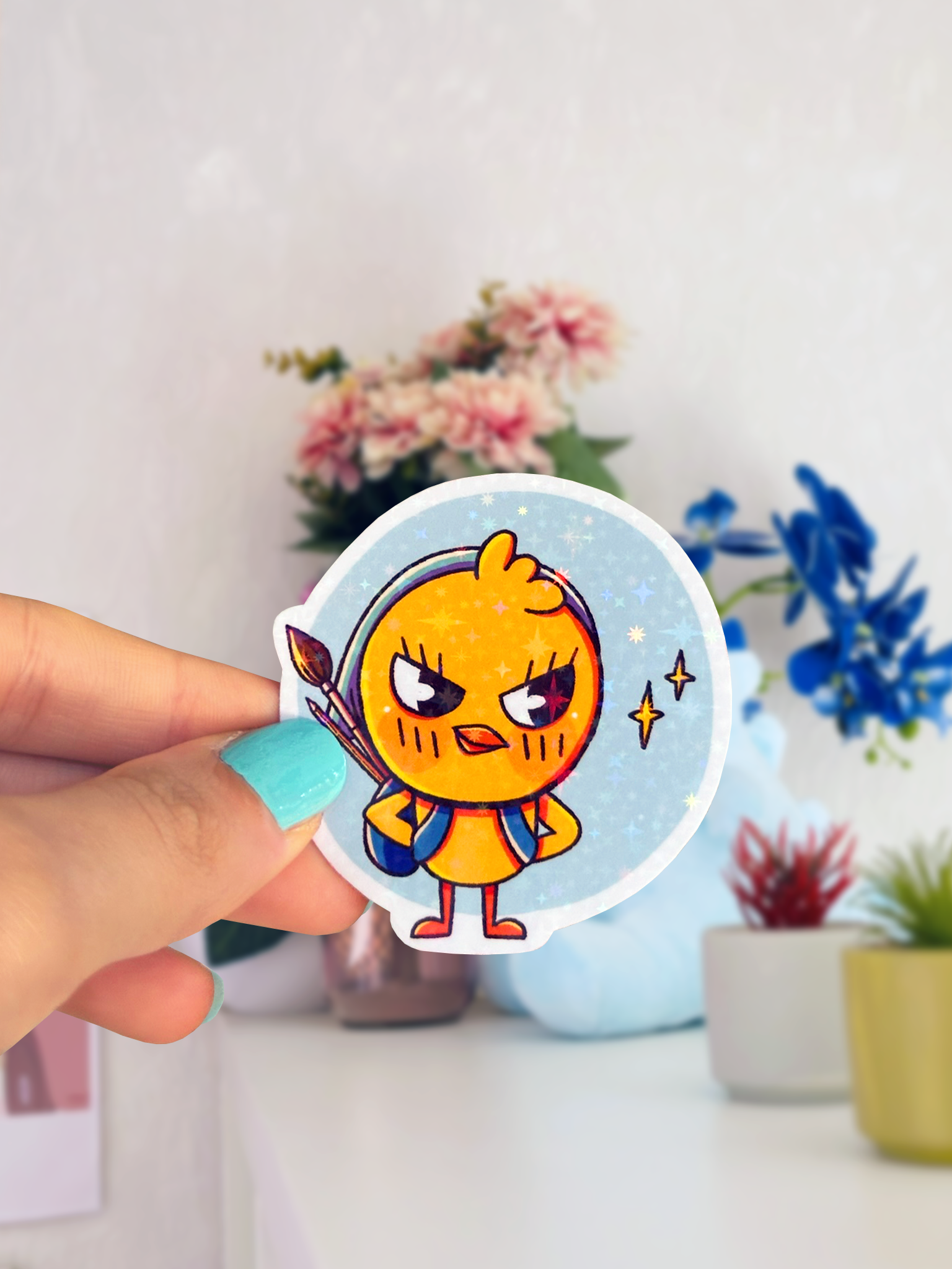 sticker mignon et holographique poussin pew pour fans de scrapbooking et journaling